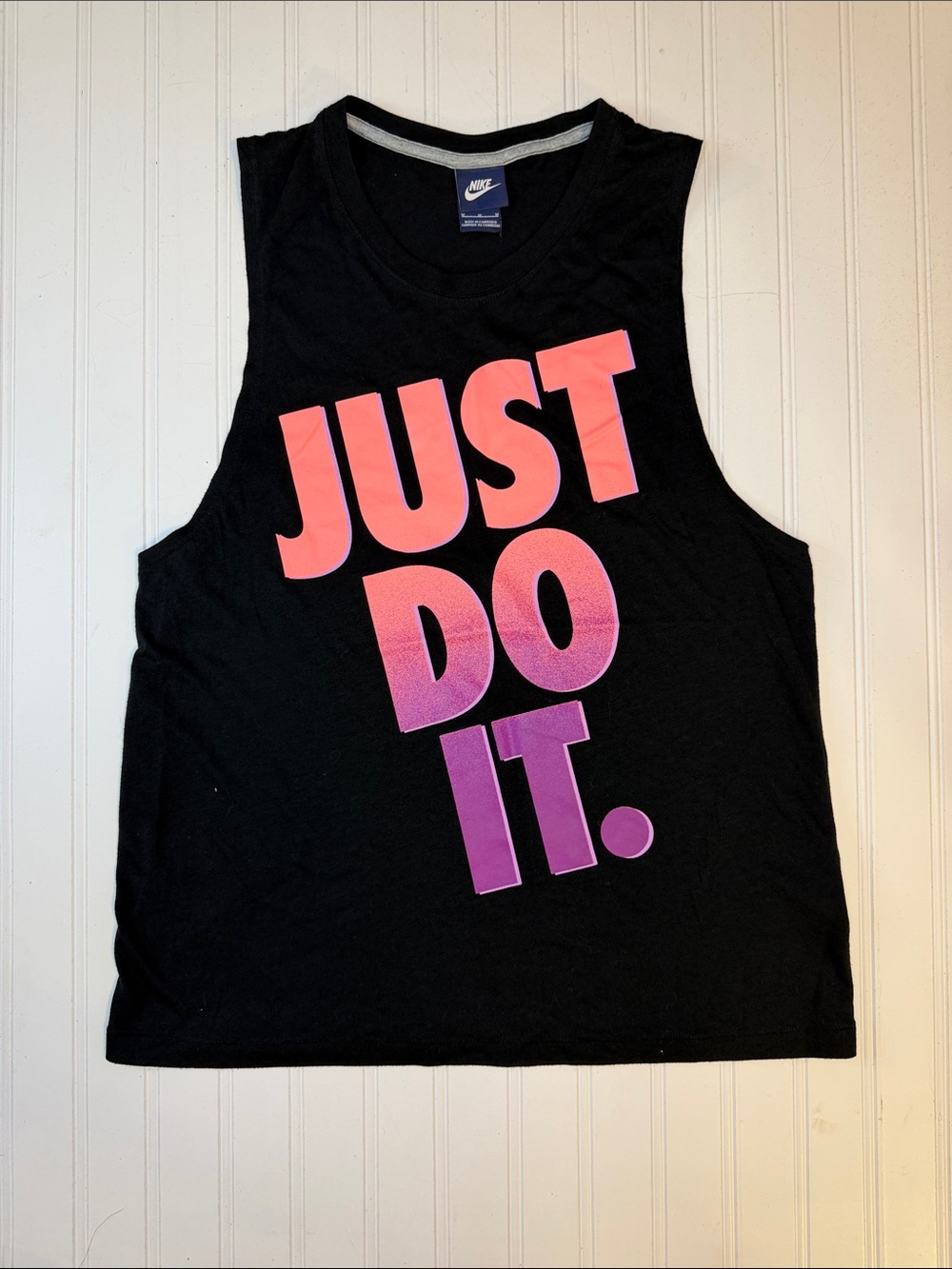 Nike Just Do It black sleeveless oversized Tank  size medium ombre gradient logo